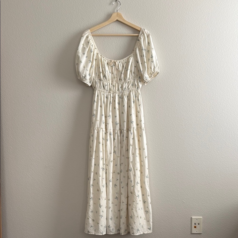 Worth Collective Puff Sleeve Cream Floral Catherine Prairie Midi Dress